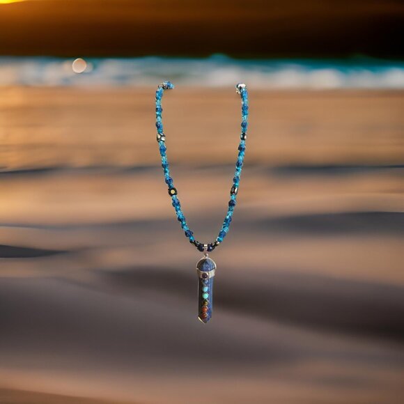 Chakra Blue Lapis and Blue beads w black spacer beads 20 inches - Picture 2 of 2
